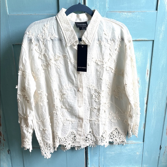 White Lace Button Down Shirt - Picture 1 of 5